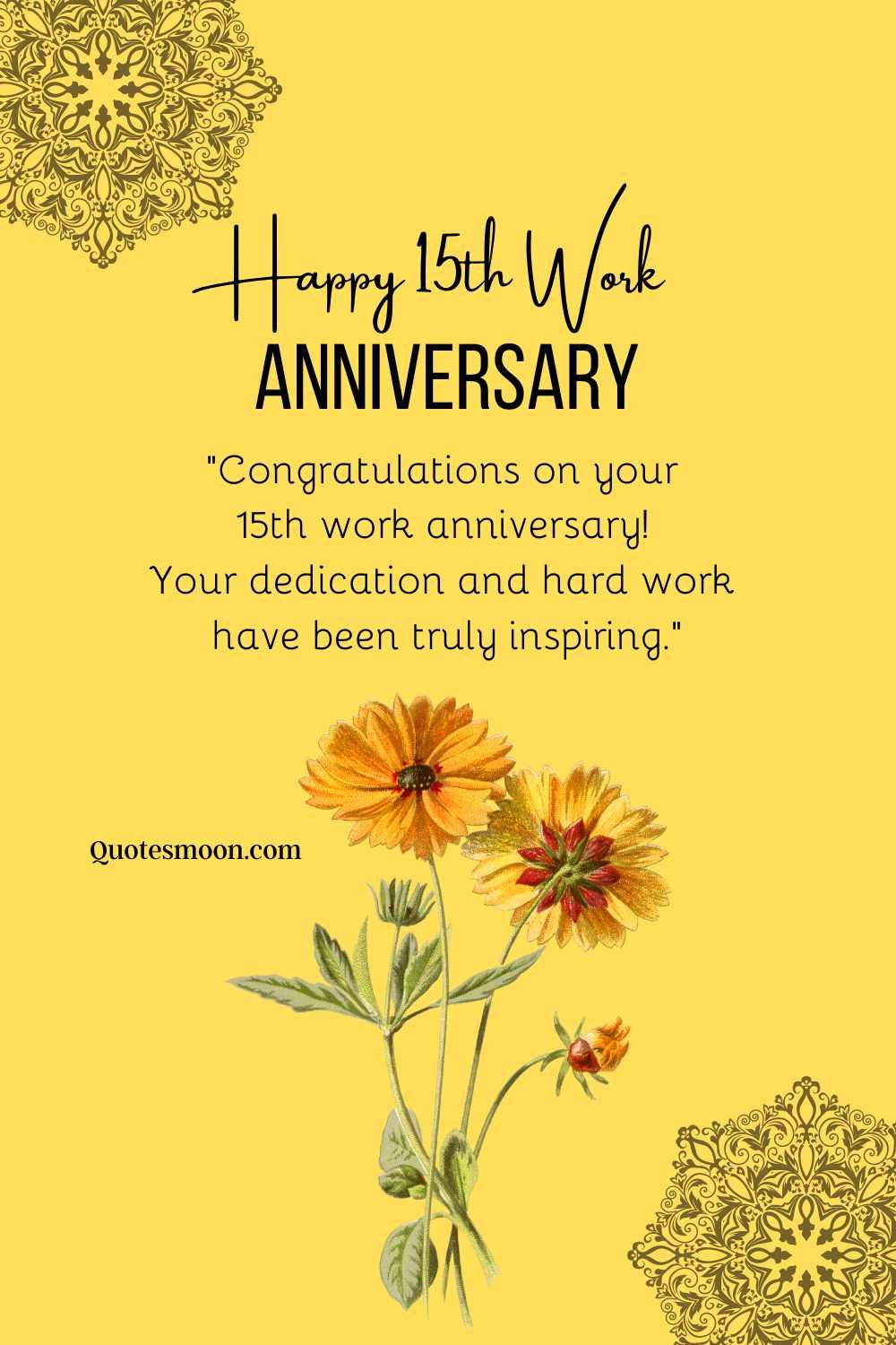 15th year work anniversary wishes words
