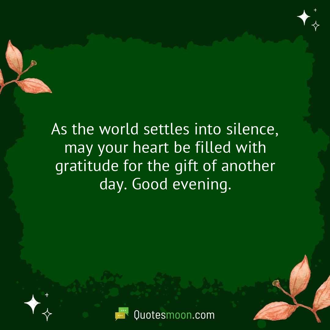 As the world settles into silence, may your heart be filled with gratitude for the gift of another day. Good evening.