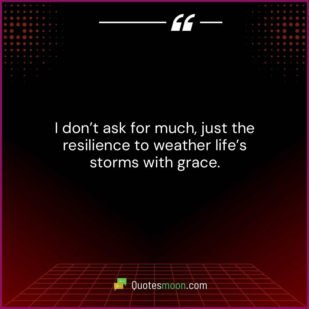 I don’t ask for much, just the resilience to weather life’s storms with grace.
