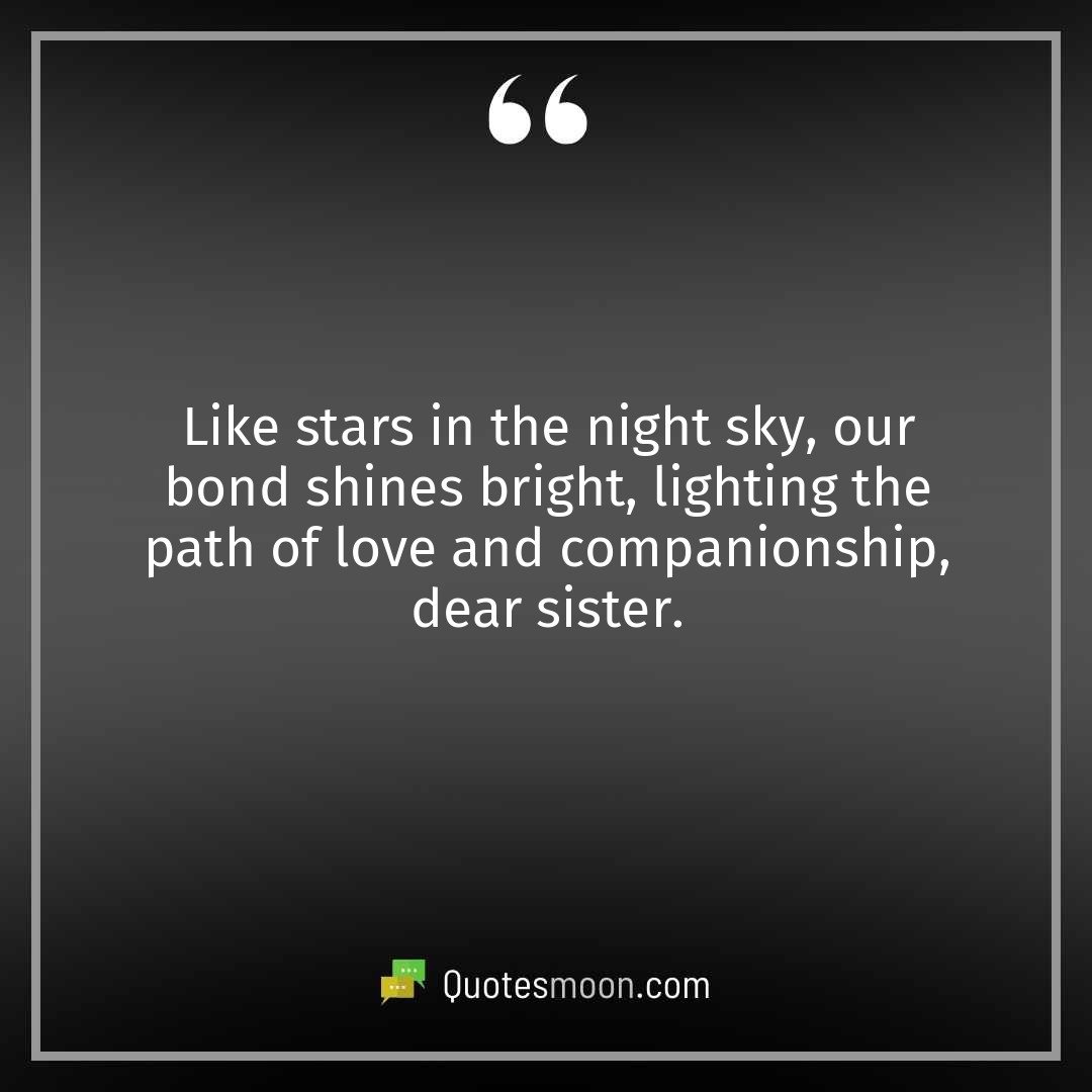 Like stars in the night sky, our bond shines bright, lighting the path of love and companionship, dear sister.