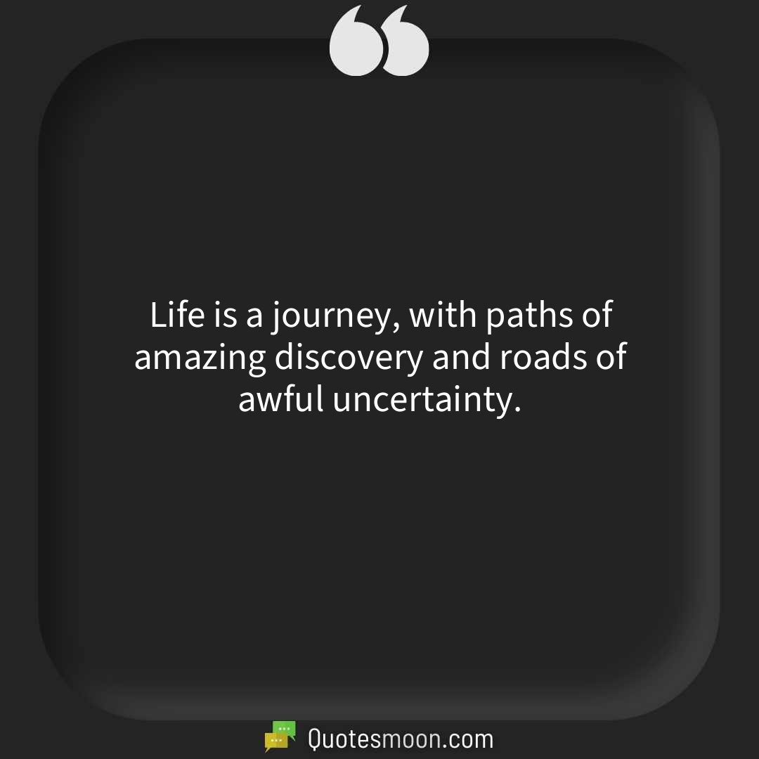 Life is a journey, with paths of amazing discovery and roads of awful uncertainty.