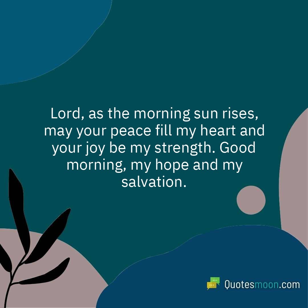 Lord, as the morning sun rises, may your peace fill my heart and your joy be my strength. Good morning, my hope and my salvation.