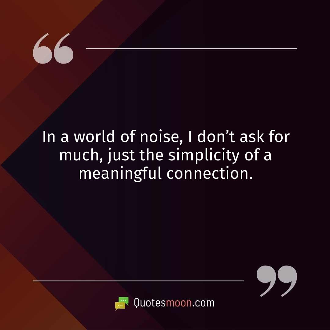 In a world of noise, I don’t ask for much, just the simplicity of a meaningful connection.