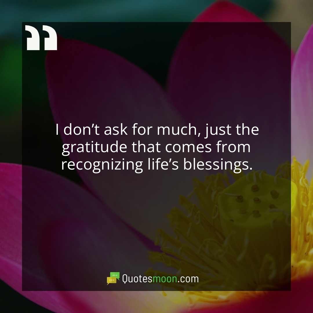 I don’t ask for much, just the gratitude that comes from recognizing life’s blessings.