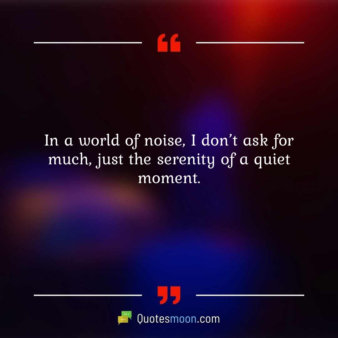 In a world of noise, I don’t ask for much, just the serenity of a quiet moment.