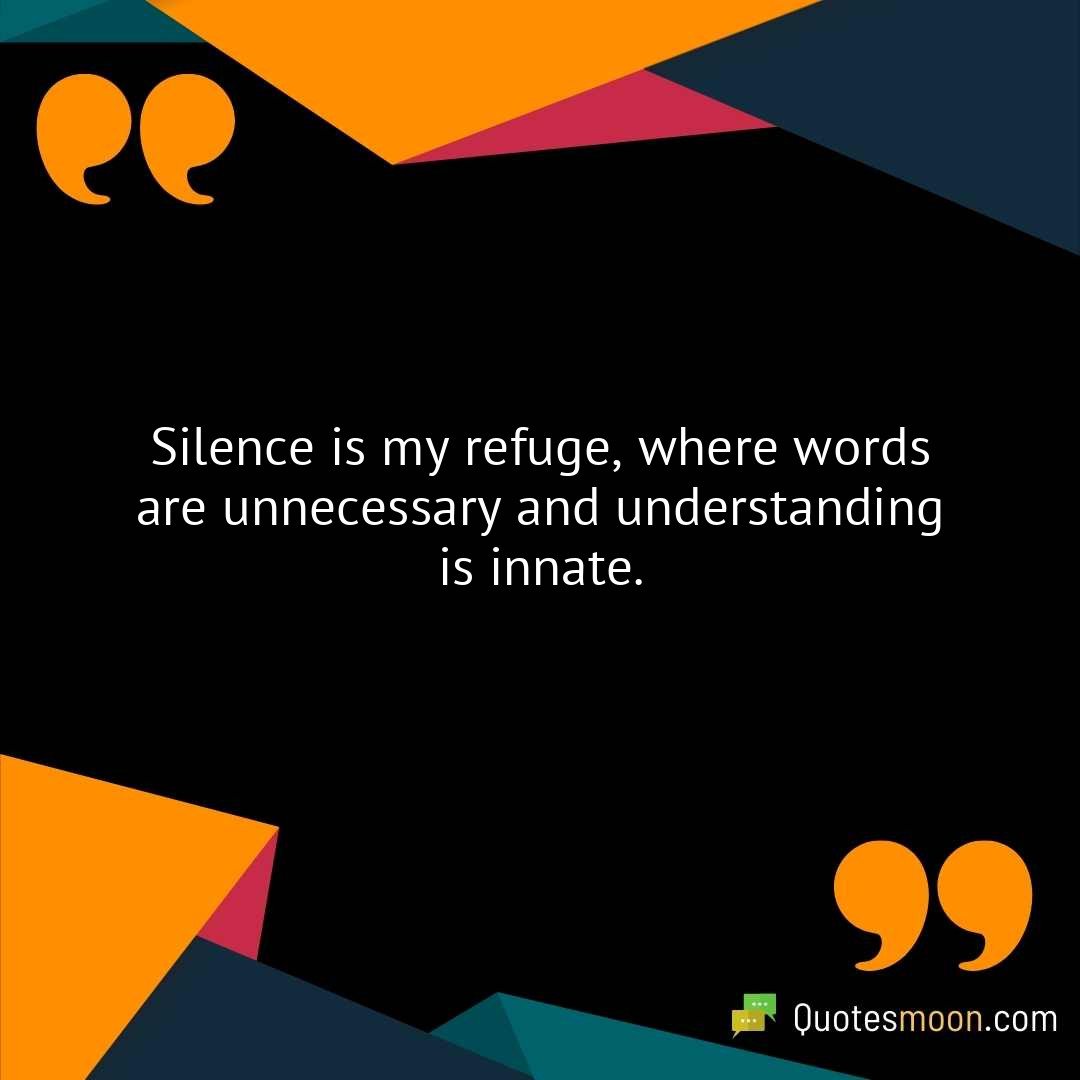 Silence is my refuge, where words are unnecessary and understanding is innate.