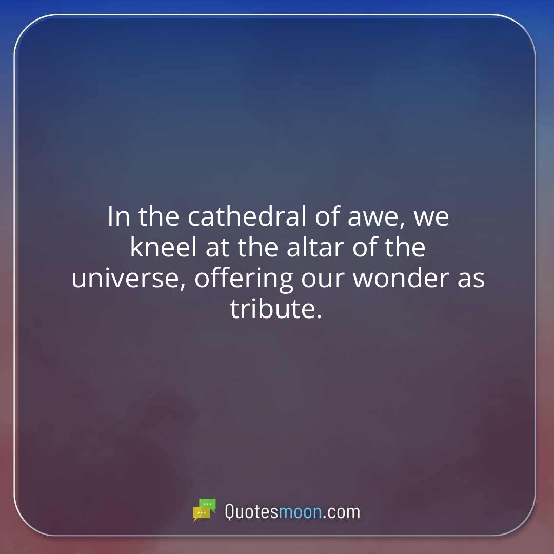 In the cathedral of awe, we kneel at the altar of the universe, offering our wonder as tribute.
