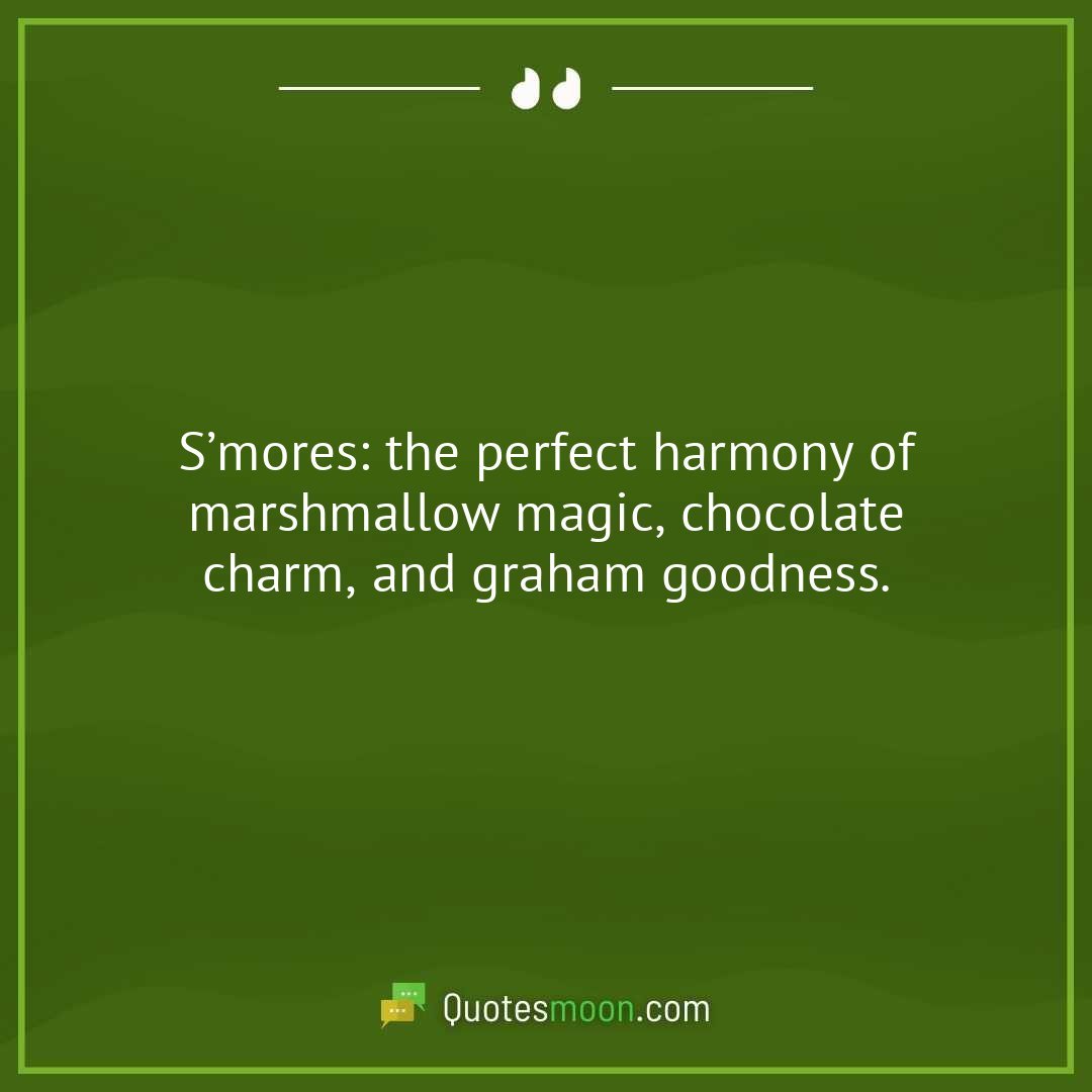 S’mores: the perfect harmony of marshmallow magic, chocolate charm, and graham goodness.