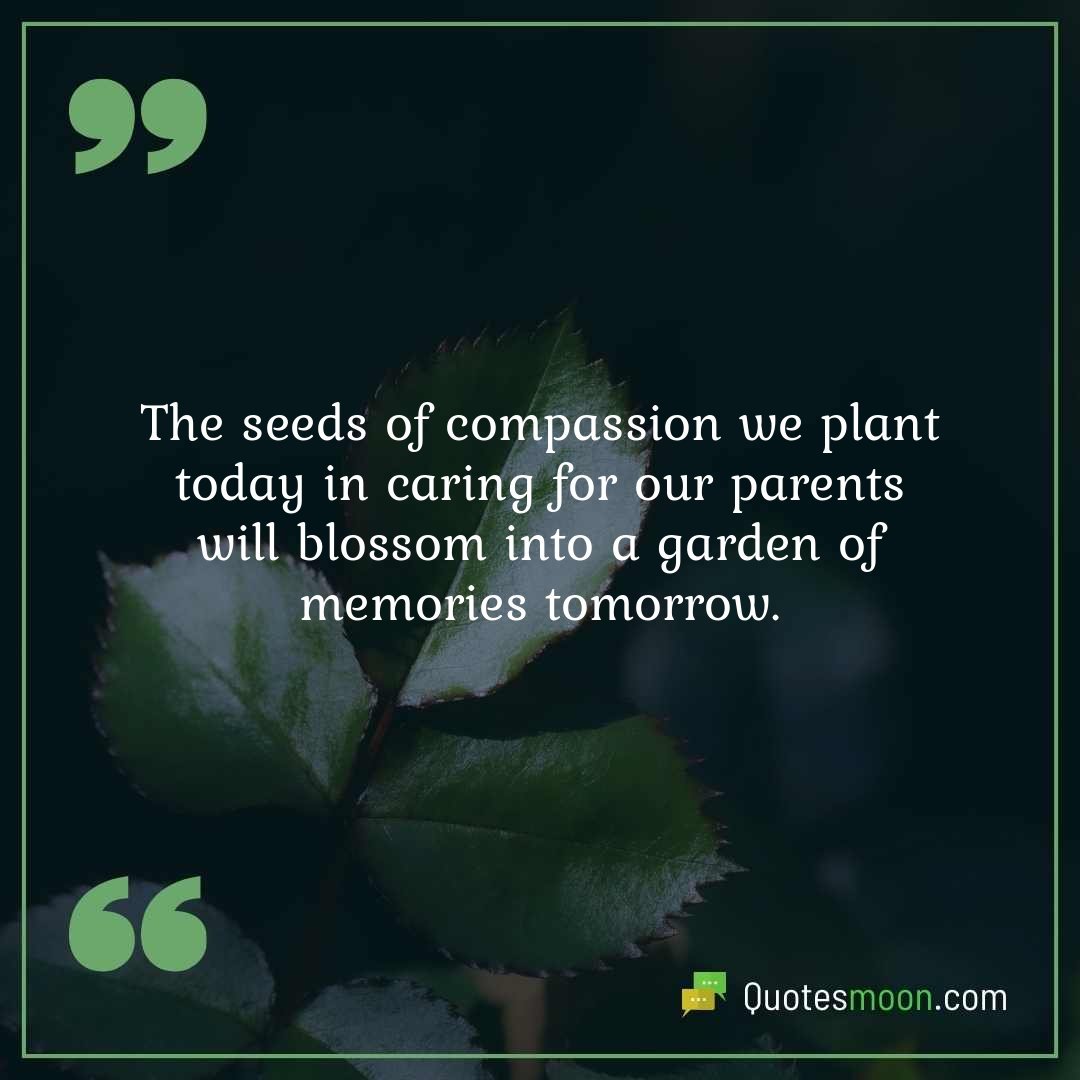 The seeds of compassion we plant today in caring for our parents will blossom into a garden of memories tomorrow.