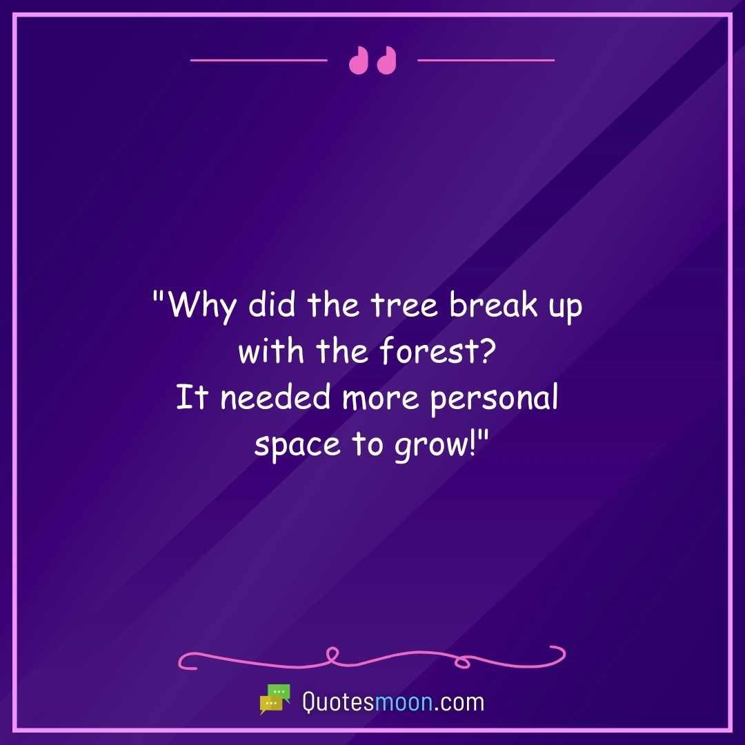 "Why did the tree break up with the forest? It needed more personal space to grow!"